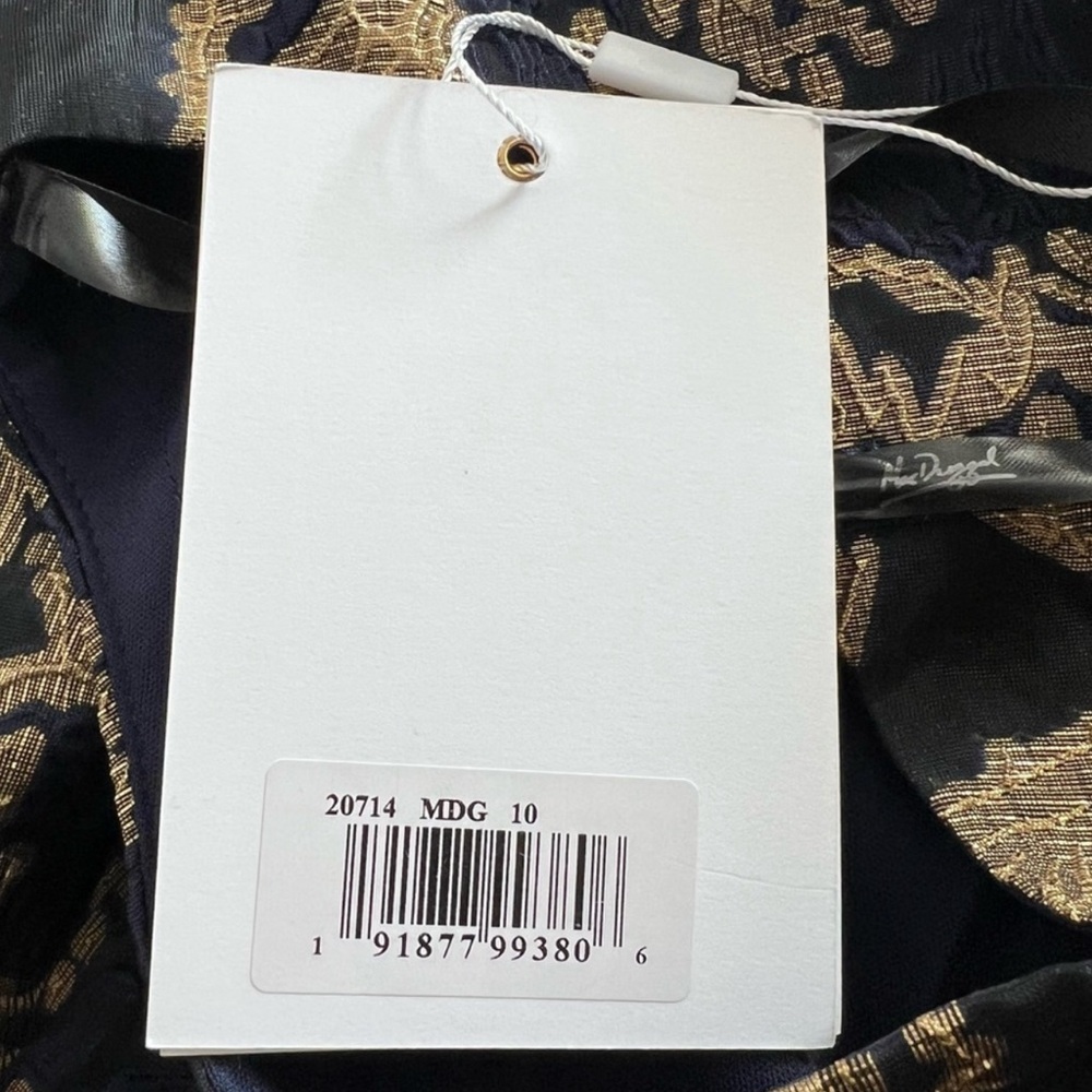 NEW NWT Mac Duggal Cocktail Dress Gown Blue Gold Brocade Size 10 Ruffle - Picture 14 of 15